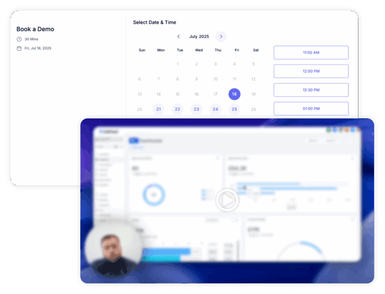 Overlayed image of demo booking form and video preview.