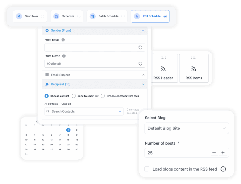 RSS feed and scheduling options.