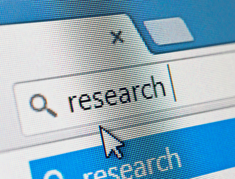 Internet search bar with the word research written.